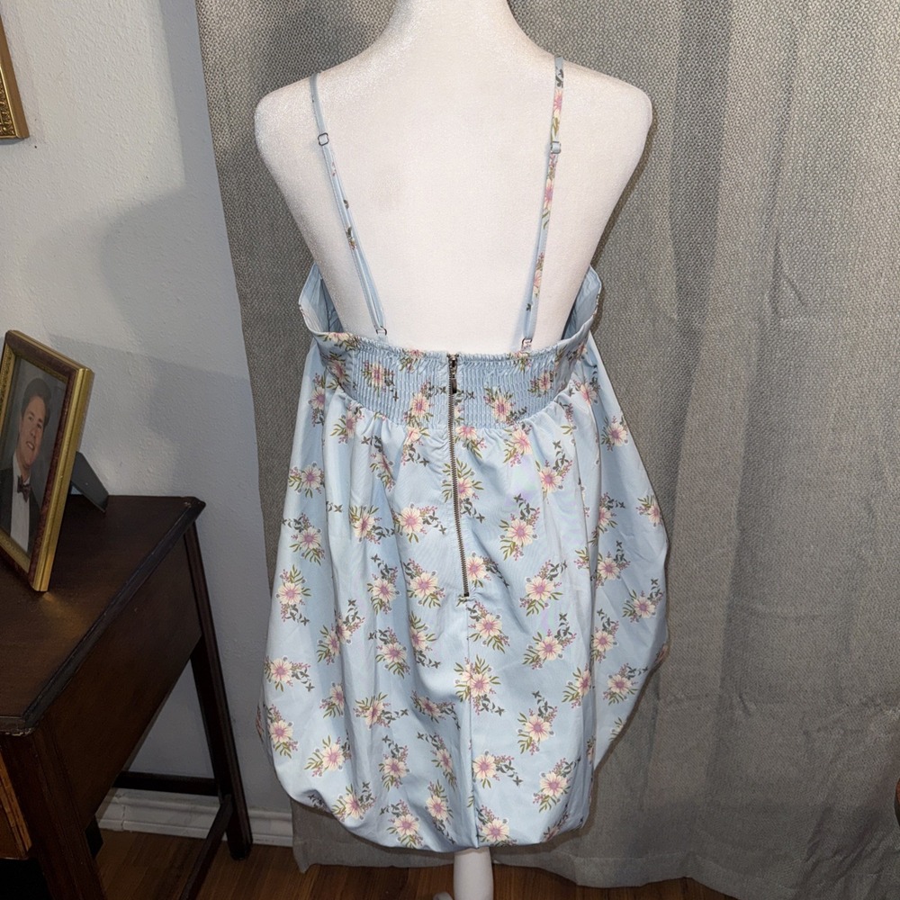 Free People In A Bubble Mini Dress Women's Size Medium Blue Floral Adjustable - Picture 6 of 10